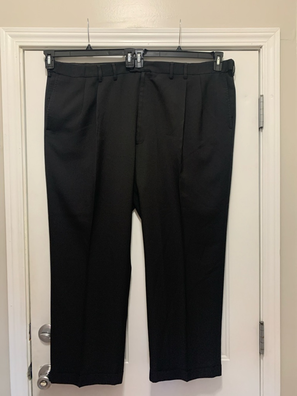 3/$15 Haggar Eclo Stria Size 48/30 Big Men's Black Dress Pants - Pleated Front